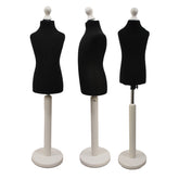 Children Kids Age 2-4 Years Tailors Dummy Mannequin, Black Torso Bust with a White Wood Round Base